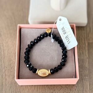 Mod Miss Gold Football Black Beaded Bracelet, NWT
